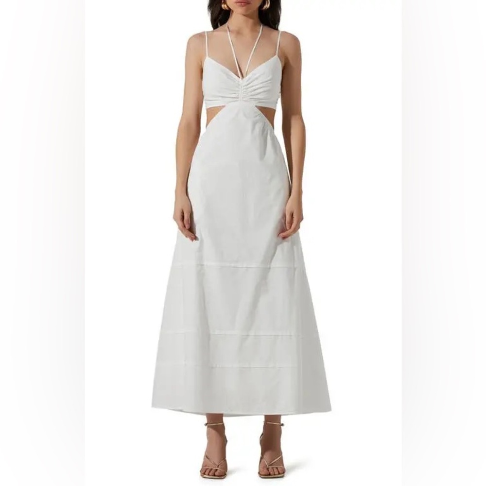 ISO SIZE SMALL ASTR THE LABEL WHITE POPLIN CUT OUT MAXI DRESS